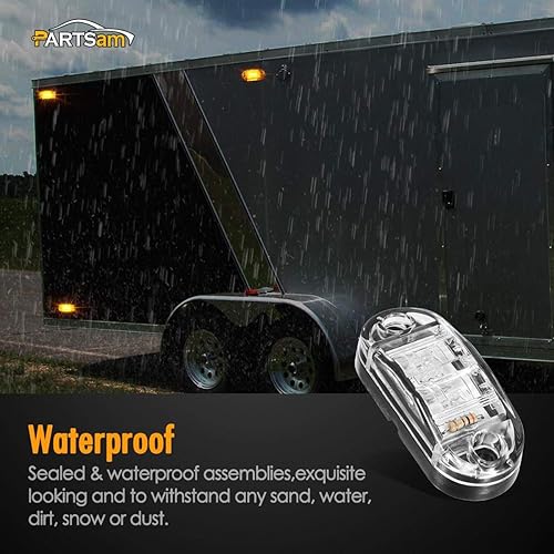 Miniatura 6 de Partsam 4 luces LED ovaladas de 2.5 pulgadas, color ámbar, luces laterales, 2 diodos, lente transparente, montaje en superficie, remolque, barco,