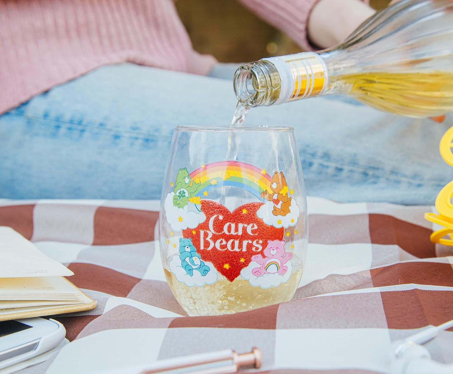 Care Bears Rainbow Heart Logo Stemless Wine Glass, Tumbler Cup For Cocktails | Holds 20 Ounces - Image 7