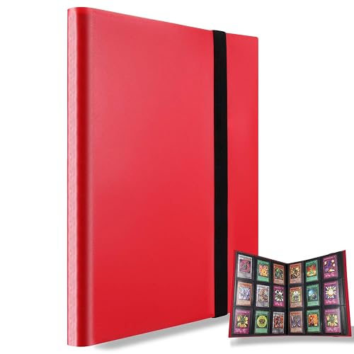MUROAD 360 Pockets Trading Card Binder Album, Side Loading PP Pockets, Standard Size Cards Protector, compatible with Yugioh Pokemon Card Holder (Red) - Red
