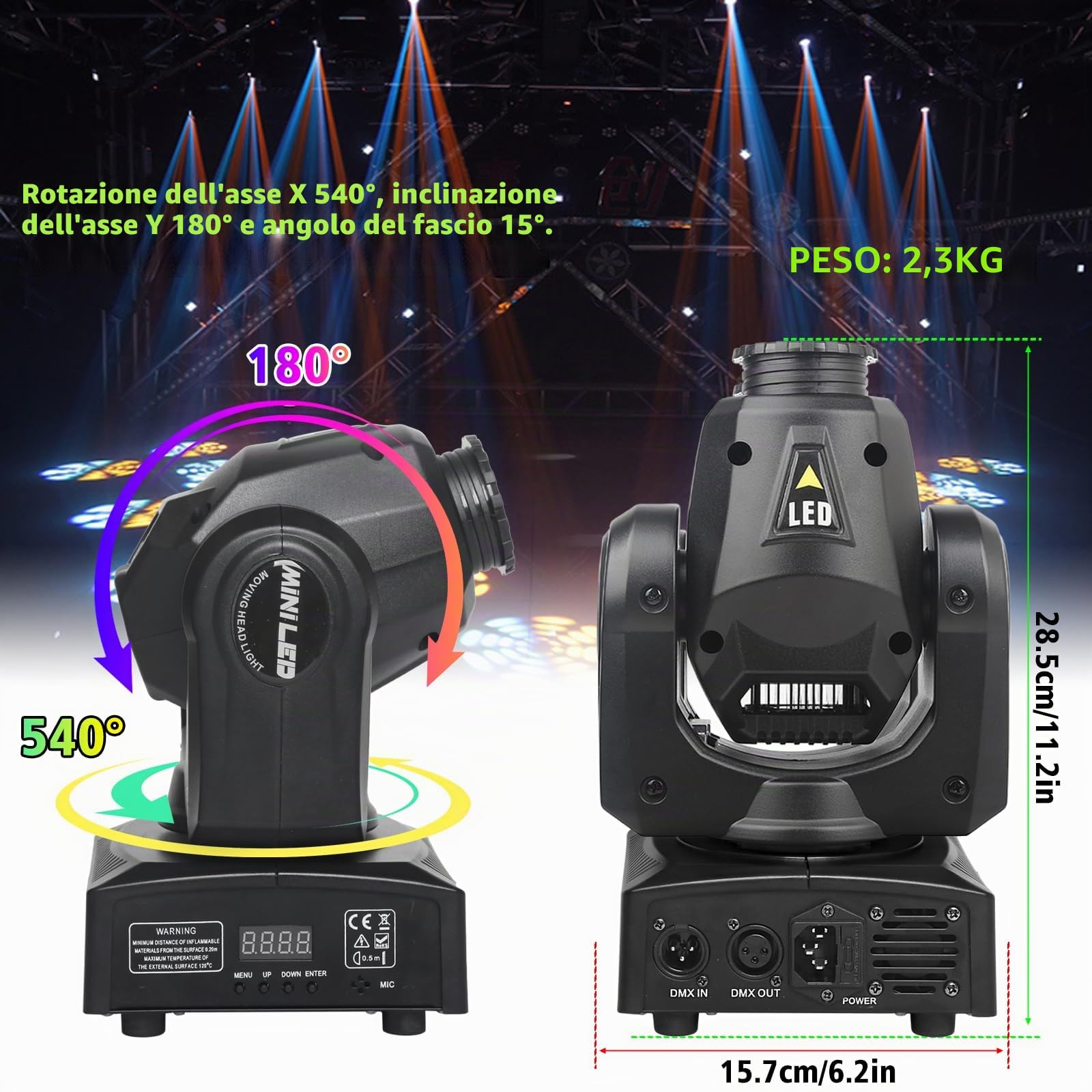 MetRo - Faretto laser Moving Head da palcoscenico DMX512 da 30 W, con telecomando, 8 motivi Gobo, 8 colori, attivazione del suono per DJ, feste e club (confezione da 2)