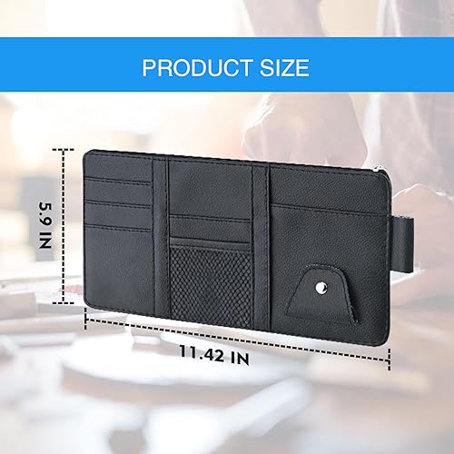 Miniatura 2 de QODOLSI 1 bolsa de almacenamiento para visera solar para automóvil, 11.41 x 5.9 pulgadas, piel sintética, estilo cremallera, soporte para billetes,