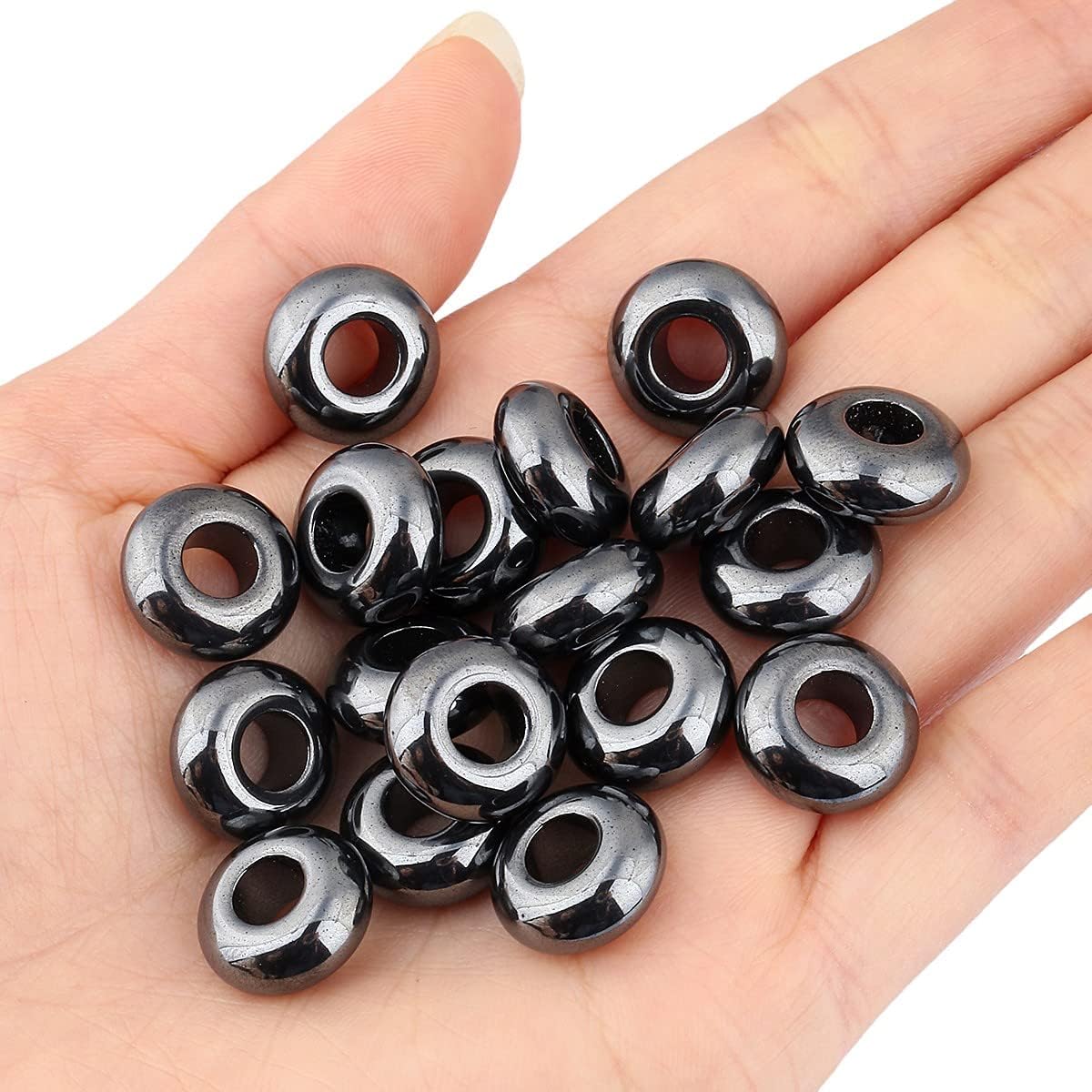 SUNYIK Hematite Large Hole (6mm) Rondelle Loose Charms European Bead fits Bracelet,Jewelry Makings Pack of 20 - Image 2