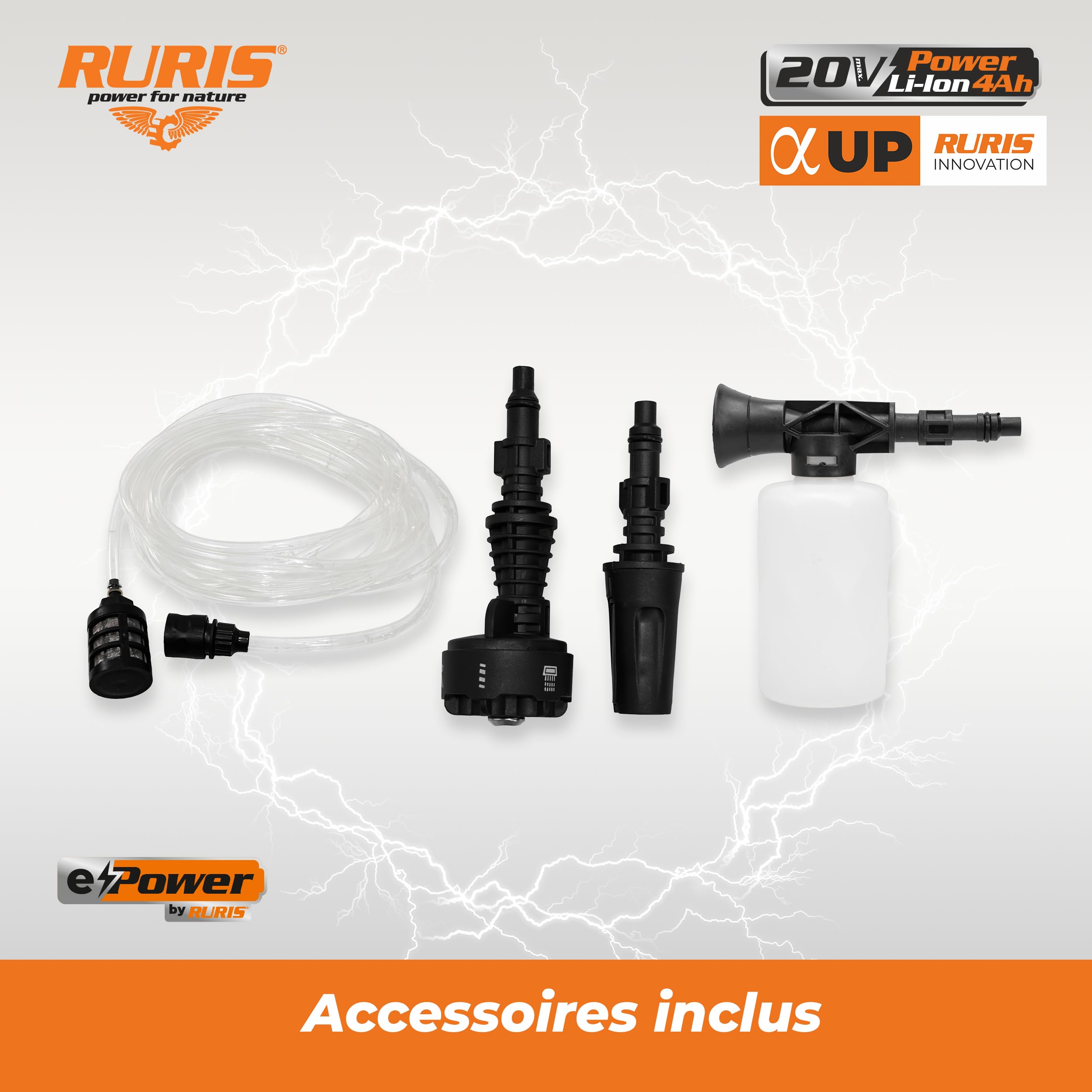 RURIS 8024e Bezprzewodowa myjka wysokociśnieniowa 20V 4Ah 30 Bar 5 l/min