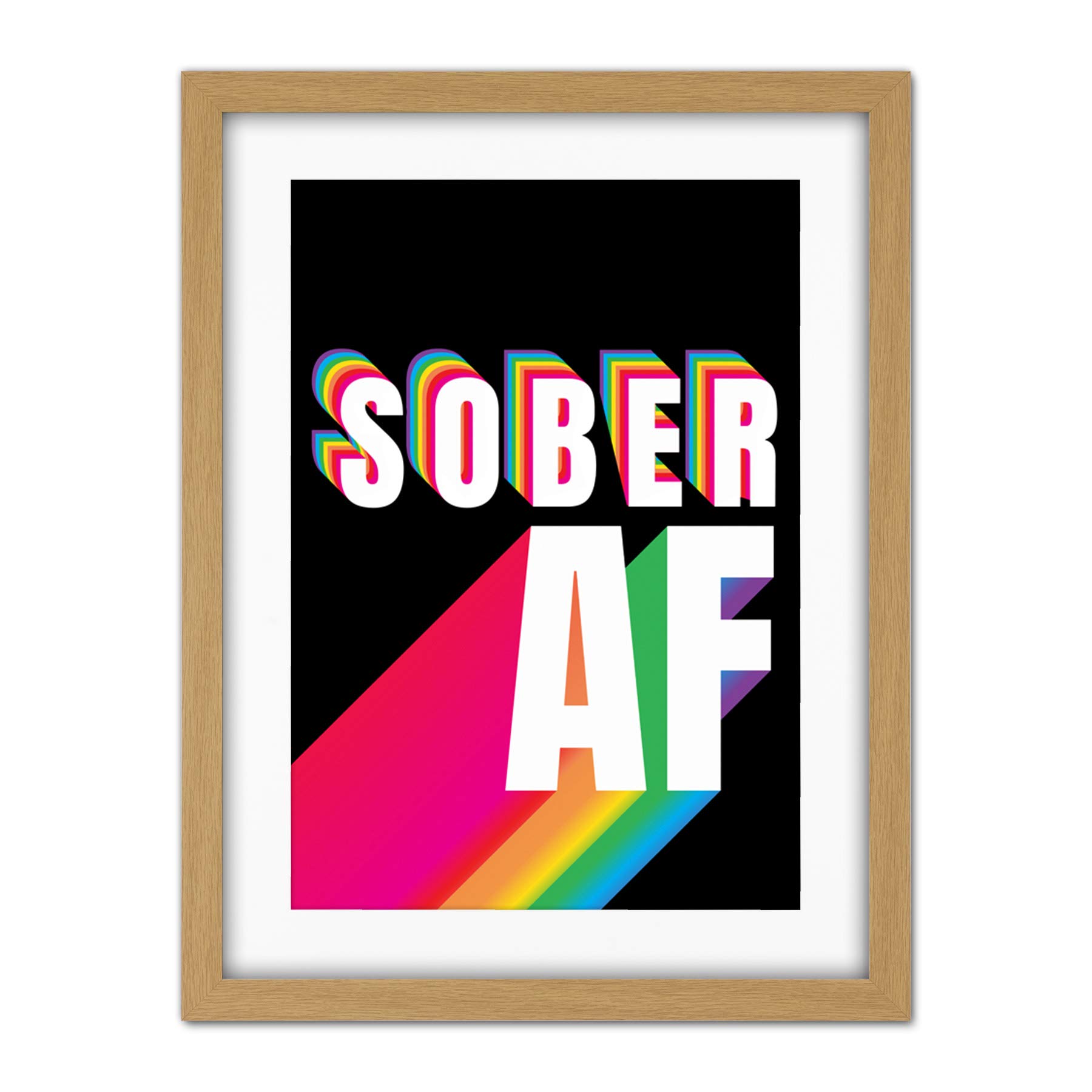 Wee Blue Coo Sober Af Rainbow Typography Black Artwork Framed Wall Art Print 18X24 Inch