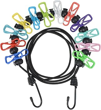 Portable Clothesline Retractable - Travel Drying Rack with Clothespins, Waterproof Outdoor Camping Laundry Line for Indoor Use in Hotel, Home, Apartment Black Rope + Multi-Color Clips