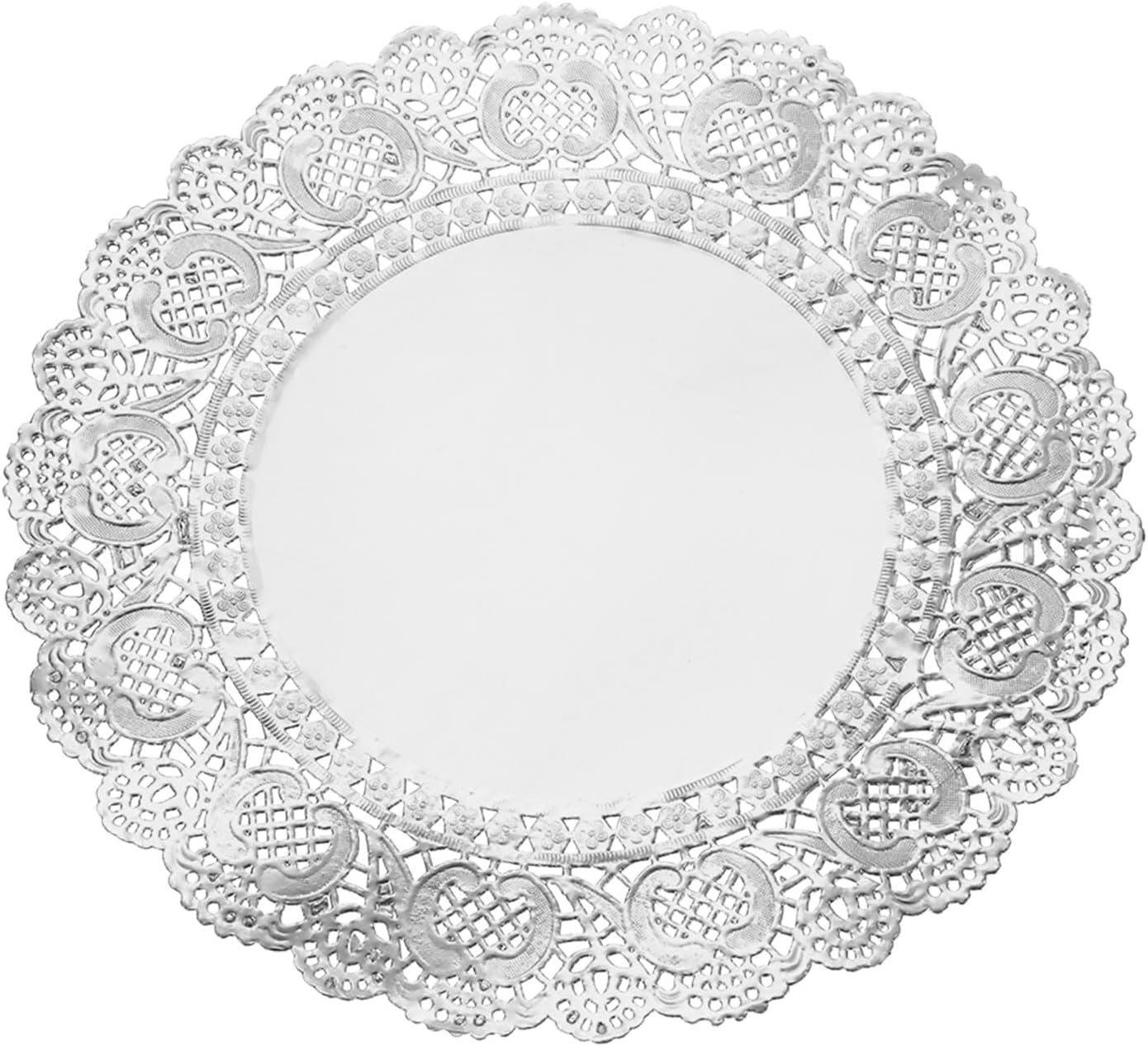 uxcell 100 Pcs Round Paper Doilies, 12 Inch Disposable Lace Doilies for Food Tableware Parties Weddings Birthday, Silver