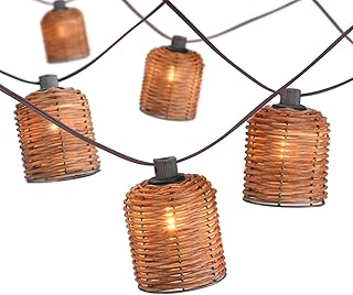 Natural Rattan String Lights, 10 Rustic Raffia Cage,13 Ft Plug in & Conn...