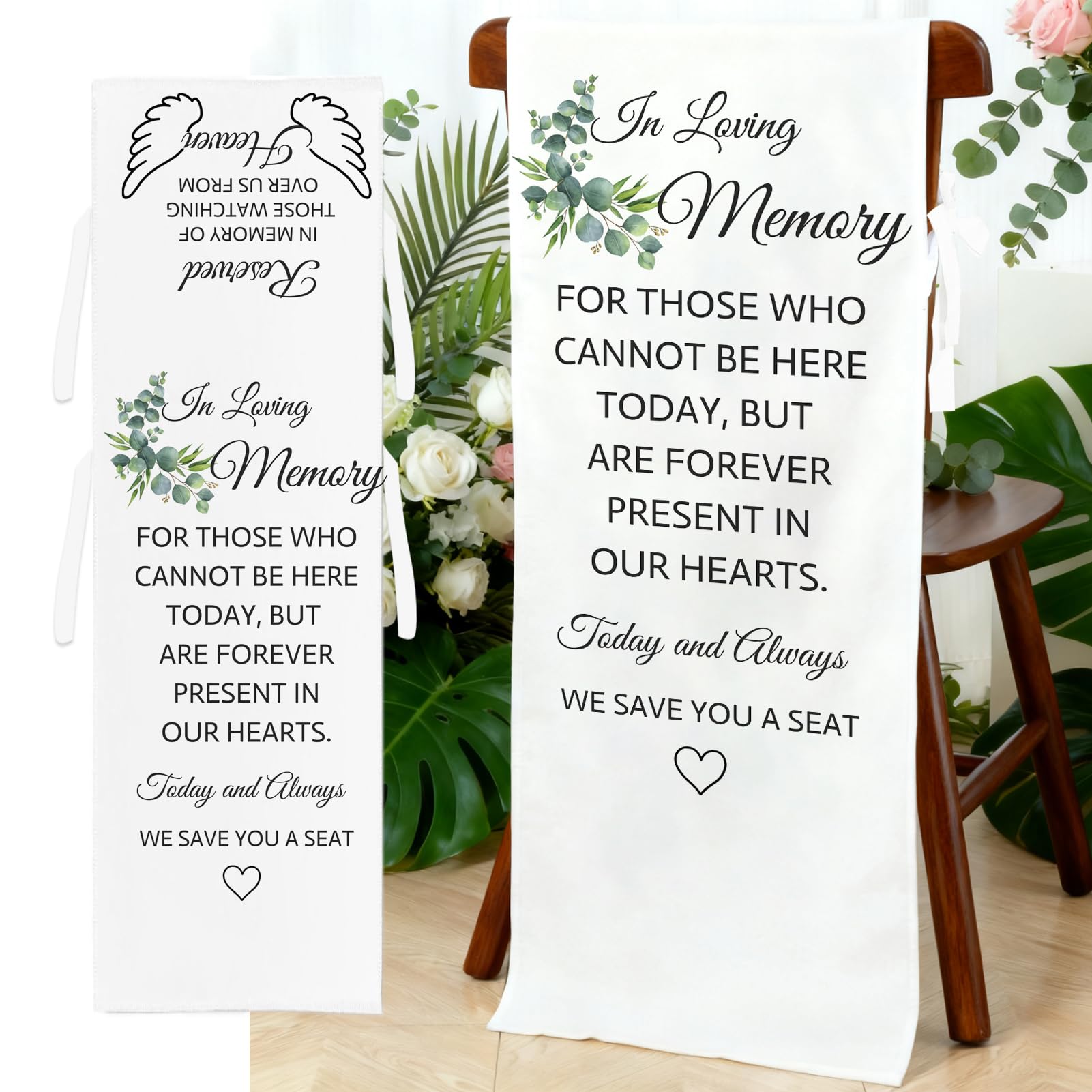 INDKOPVA in Loving Memory Wedding Signs for Chairs, Memory Reserved Seating Signs for Wedding, Save a Seat for Someone in Heaven (Leaf)