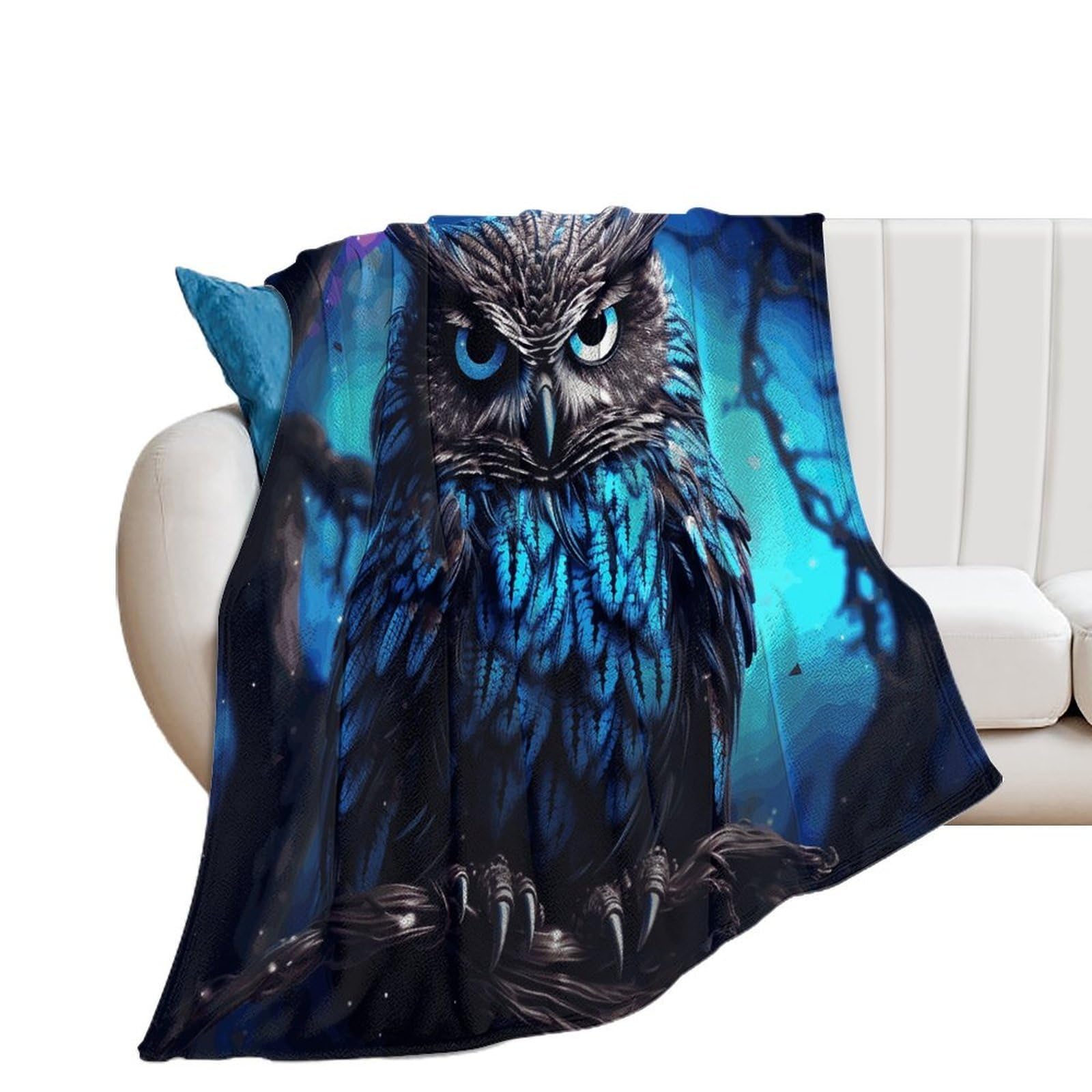 Blue Owl Throw Blanket for Couch Super Soft Warm Lightweight Throw Blankets Cozy Flannel Bed Blanket Cute Decorative Blankets for All Seasons Home Decor Gift 30"*40"（76 * 100cm）