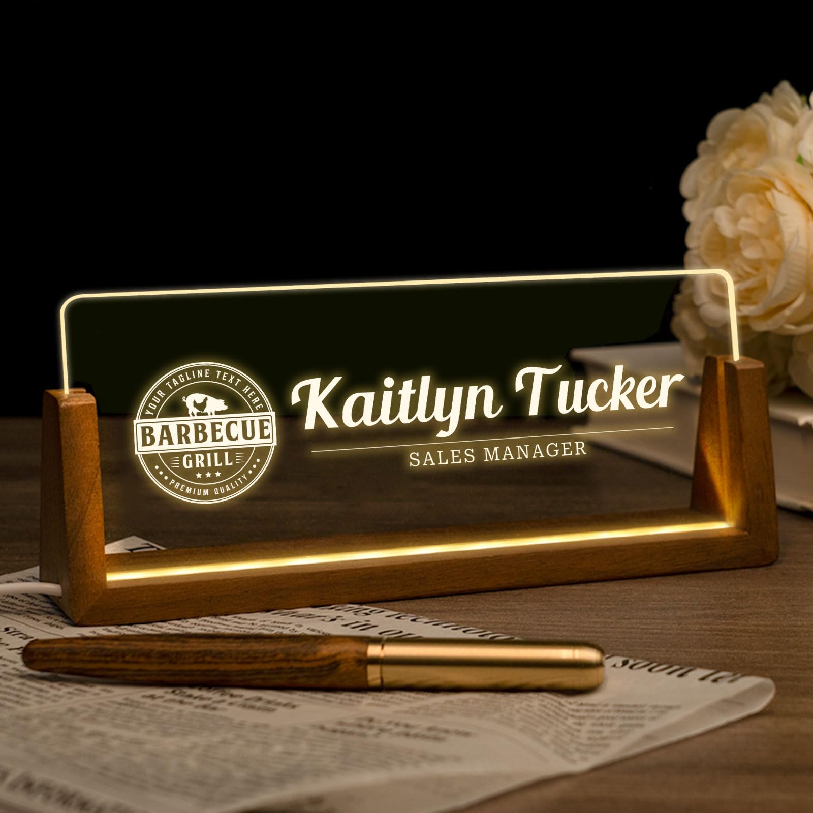 Desk Name Plate Personalized, Custom Office Light Up Name Plate for Desks, Desk Decorations for Women Men Office, Employee Appreciation Gifts for