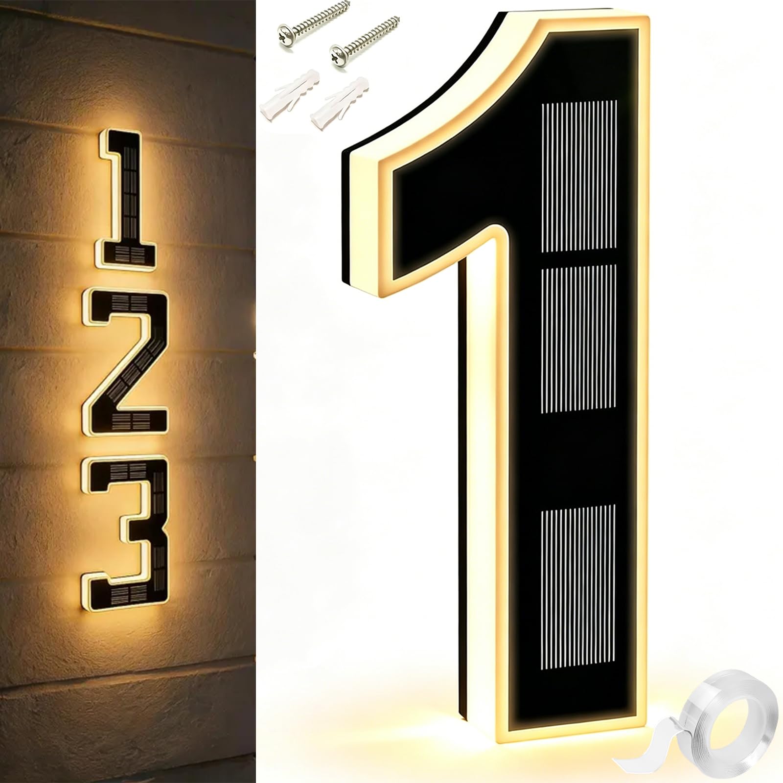 9 Inch Solar Lighted House Numbers For Outside, Light Up House Numbers Solars, Illuminated Houses Number, 0-9 Solar-Powered Houses Number, Illuminate Your Home (1,4.7 in)