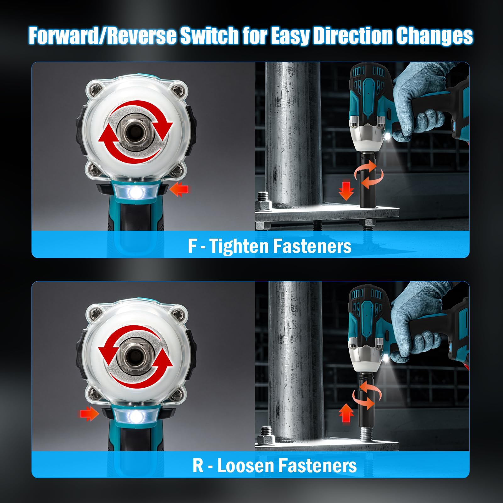 Avvitatore a Impulsi 1000Nm 3-in-1 1/2" con 2 Batterie 4Ah e Caricabatterie | Motore Brushless Silenzioso. Spegnimento Anti-perdita. LED per Aree Buie. 3 Funzioni: Trapano, Avvitatore, Chiave a Impulsi