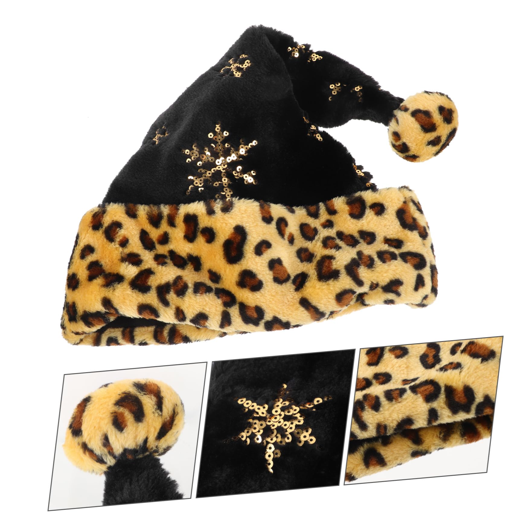 Veemoon Cappello Natalizio con Stampa Leopardata Cappello di Halloween Cappello da Cowgirl Berretti da Uomo Forniture per Feste di Natale Classico Cappello da Babbo Natale Peluche