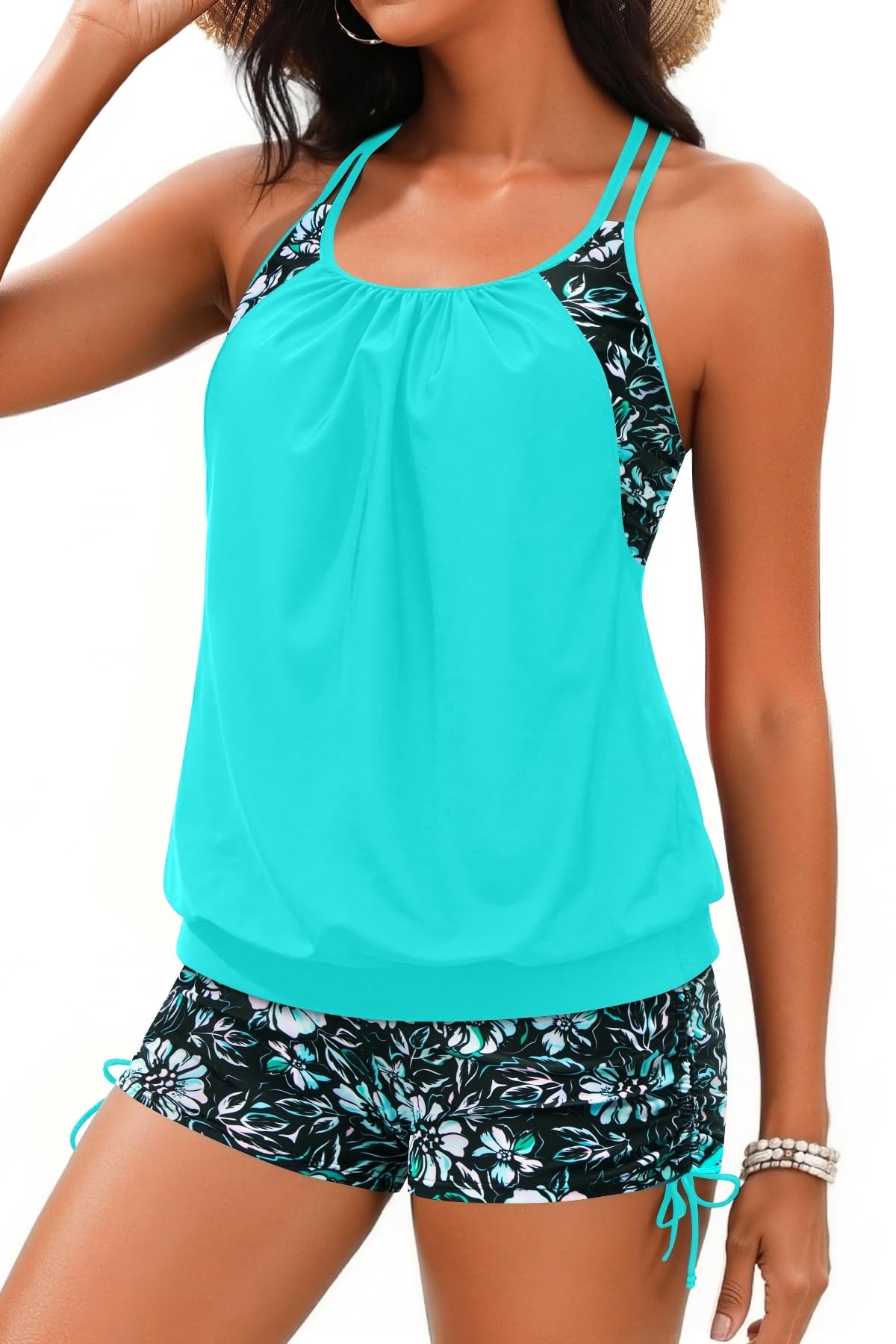 Holipick Womens 2 Piece Tankini Swimsuit Blouson Tummy Control Bathing Suit