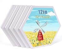 Vista 1 de yazi Tableros de lienzo hexagonales para pintar, 5 paquetes de tablas estiradas de 12 pulgadas, pintura acrílica, tableros de decoración tallados