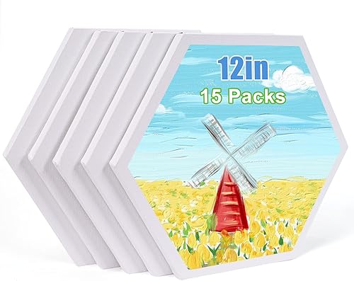 yazi Tableros de lienzo hexagonales para pintar, 5 paquetes de tablas estiradas de 12 pulgadas, pintura acrílica, tableros de decoración tallados,