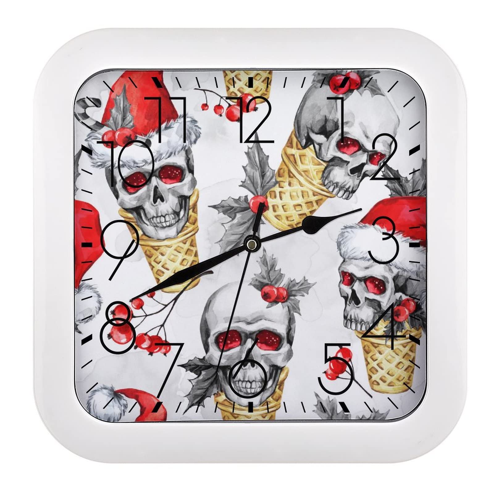Pendule murale crâne de Noël au design moderne 26cm pour intérieur raffiné