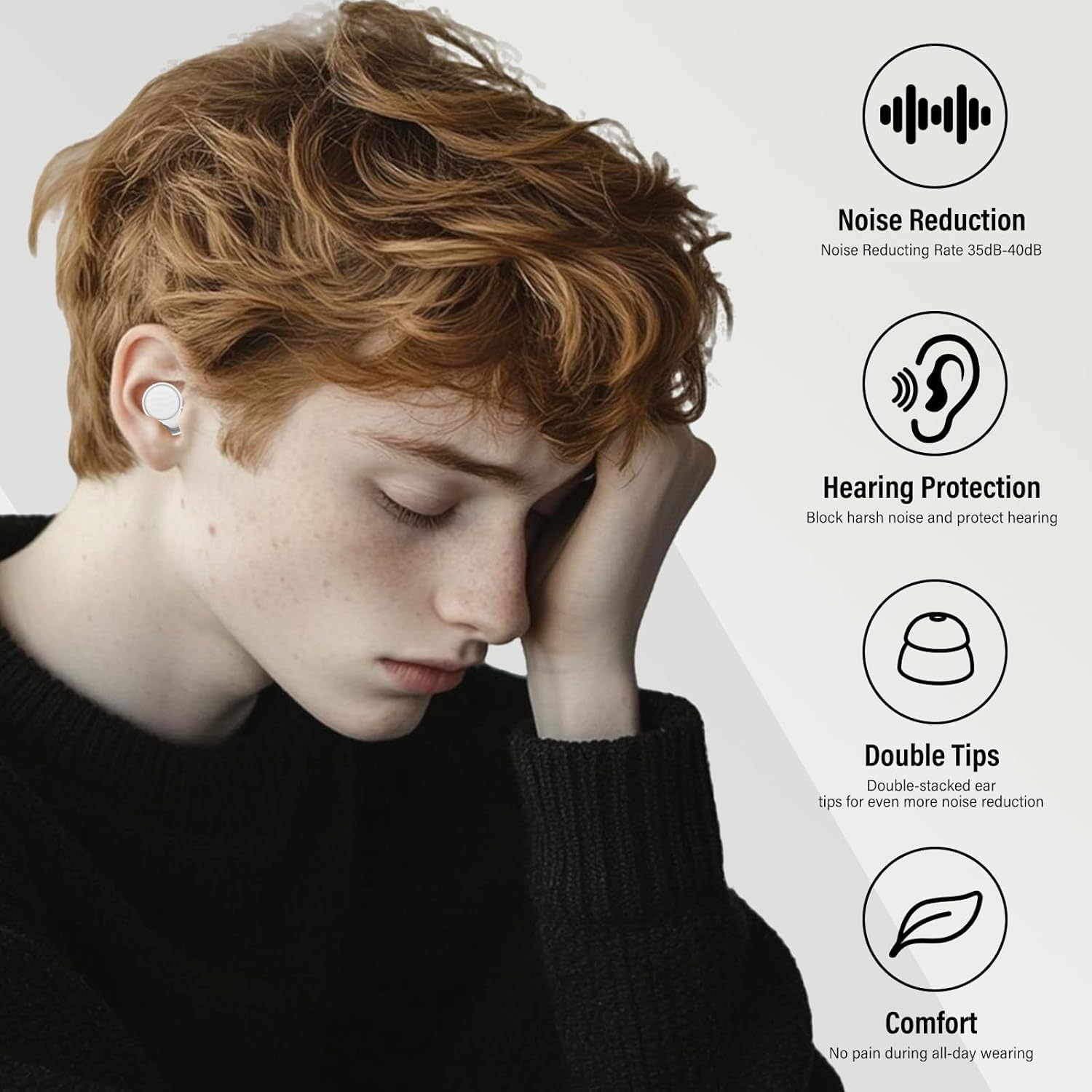 Ear Plugs for Sleeping Noise Cancelling - 35dB Reusable Ear Plugs with 7 Eartips and Carry Case - Flexible Hearing Protection - Replaceable Single/Double Eartips for Sleep, Focus, Travel, Work