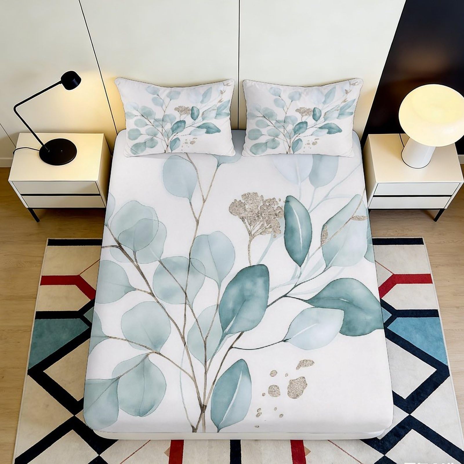 3D Printed Botanical Leaf Fitted Sheet Microfiber Non-Slip Deep Pocket for Adults Bedroom Botanical Leaf Mattress Fitted Cover 140x200x25cm