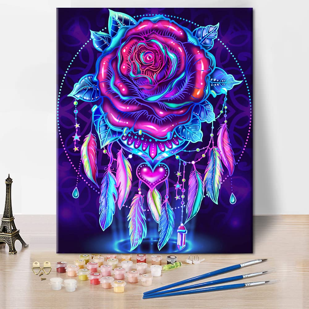 TISHIRON Flowers Paint by Number for Adults Beginner DIY Painting by Numbers Kits for Adults Kids Canvas Gifts Arts Crafts for Home Decor Oil Painting Flowers 16 x 20 inch