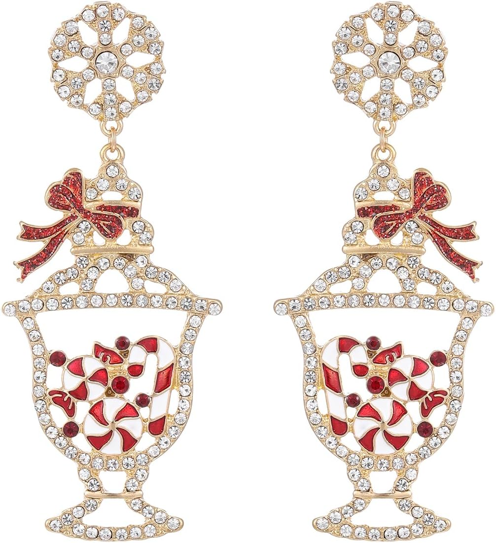 Madison Tyler Christmas Earrings for Women | Xmas Red Christmas Tree Italian Martini Skirt Gloves Santa Claus Elk Candy NOEL Gingerbread Man Candy Jar Bow Earrings Holiday Jewelry