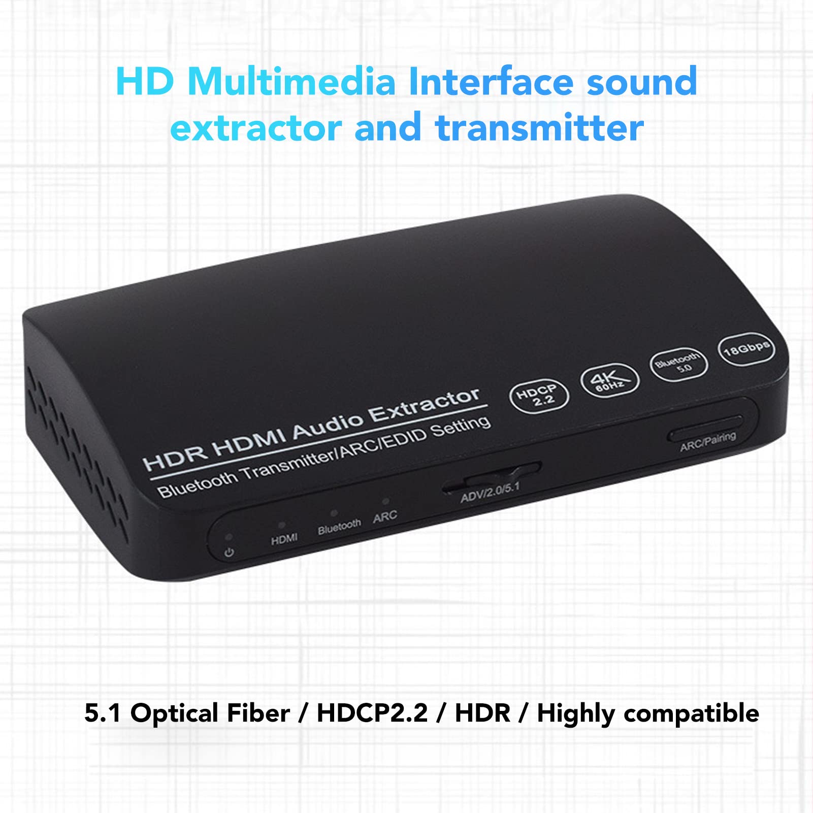 Alomejor Extracteur Audio Répartiteur Synchrone 4K HDR avec Transmetteur Bluetooth pour TV et Ordinateur ABS Noir