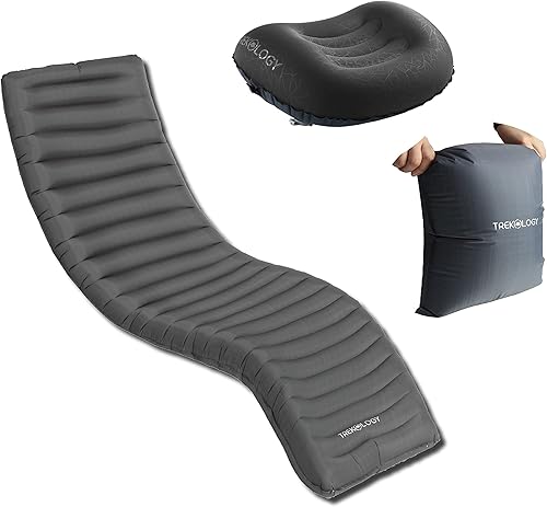 TREKOLOGY Paquete: ALUFT2.0 (negro) y almohadilla de dormir UL con saco de inflado comprimible, compacta, cómoda, ergonómica almohada inflable,