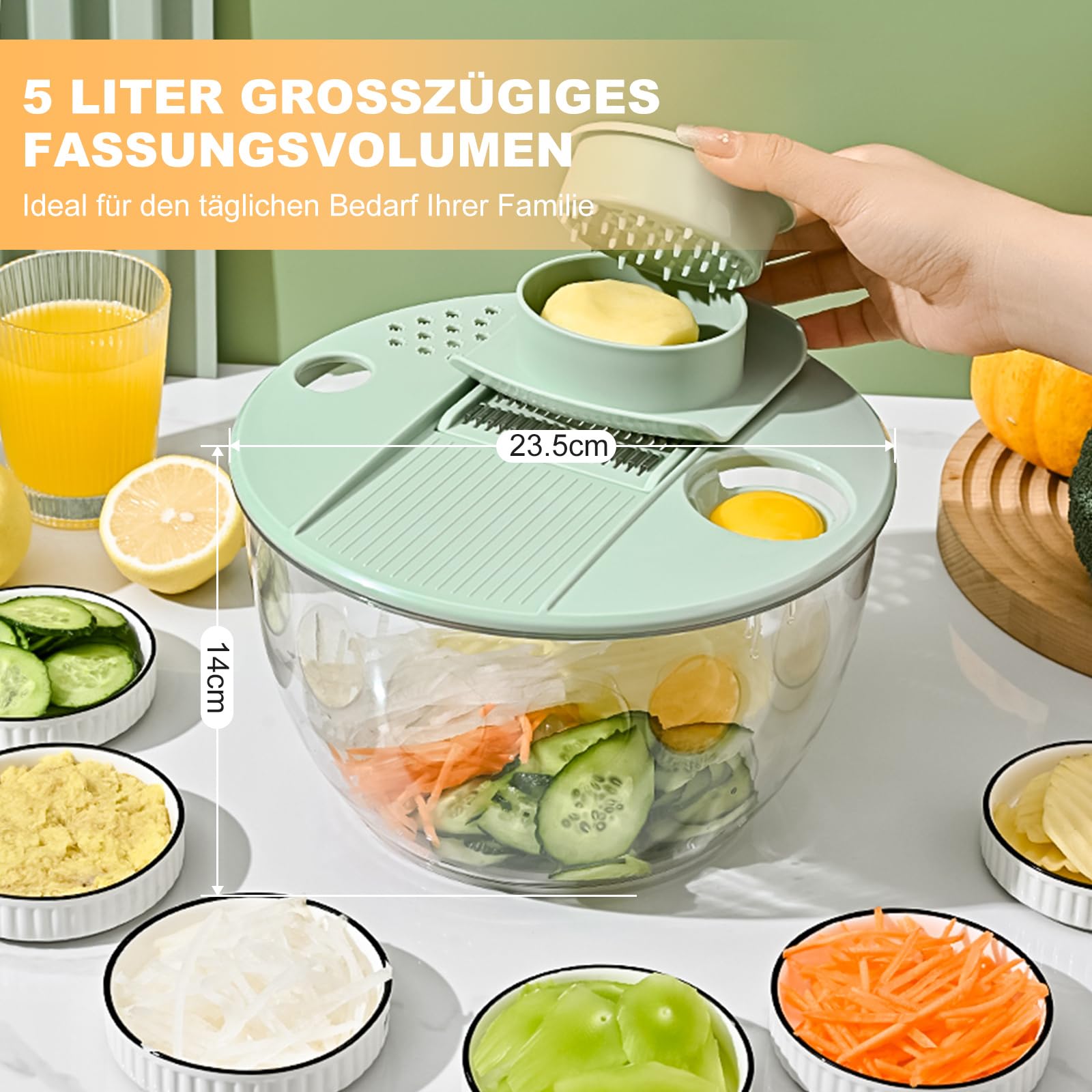 Souvik Centrifugadora de Lechuga 5L en Acero Inoxidable – Escurridor de Ensalada Grande con Tapa, Base Antideslizante, 6 Accesorios, Apta para Lavavajillas, Lavar y Escurrir Las Ensaladas