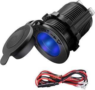 Cigarette Lighter Socket Car Marine Motorcycle ATV RV Lighter Socket Power Outlet Socket Receptacle 12V Waterproof Plug (LED Blue) by ZHSMS