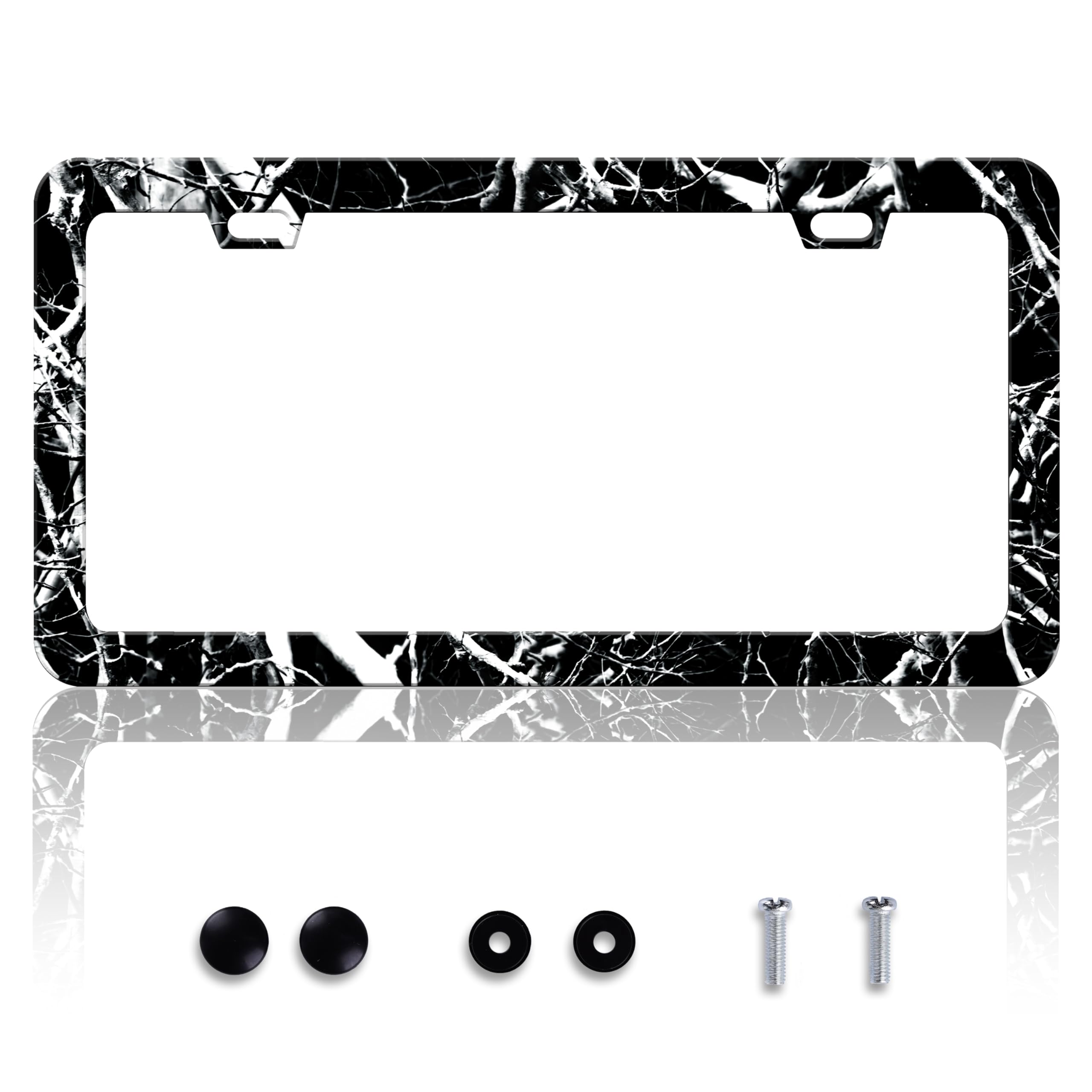 HOWKWAWY Black White Camouflage License Plate Frame