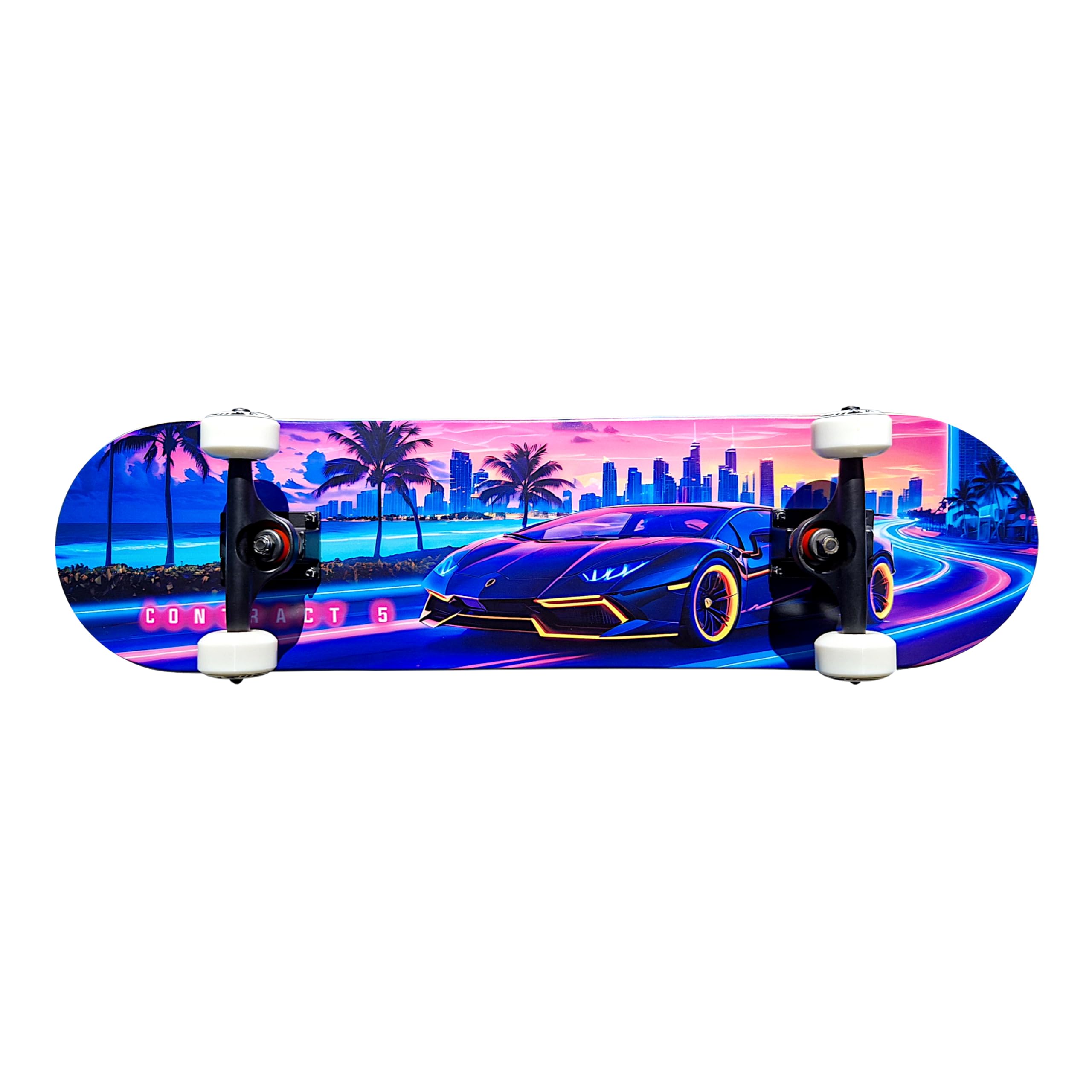 Komplett Skateboard Miami Boulevard - für Kinder und Jugendliche - 7-lagiges Ahornholz Deck - Medium Concave Standard Popsicle Shape - für Anfänger, Profis, Mädchen & Jungs