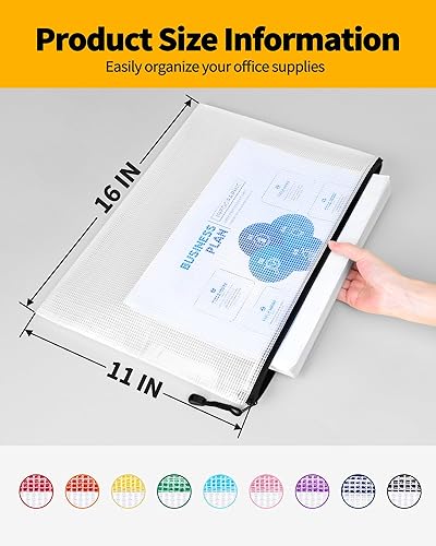 Miniatura 2 de SUNEE Bolsa de malla de plástico con cremallera de 11 x 16 pulgadas (9 colores, 18 paquetes), bolsa extra grande resistente al agua con cremallera