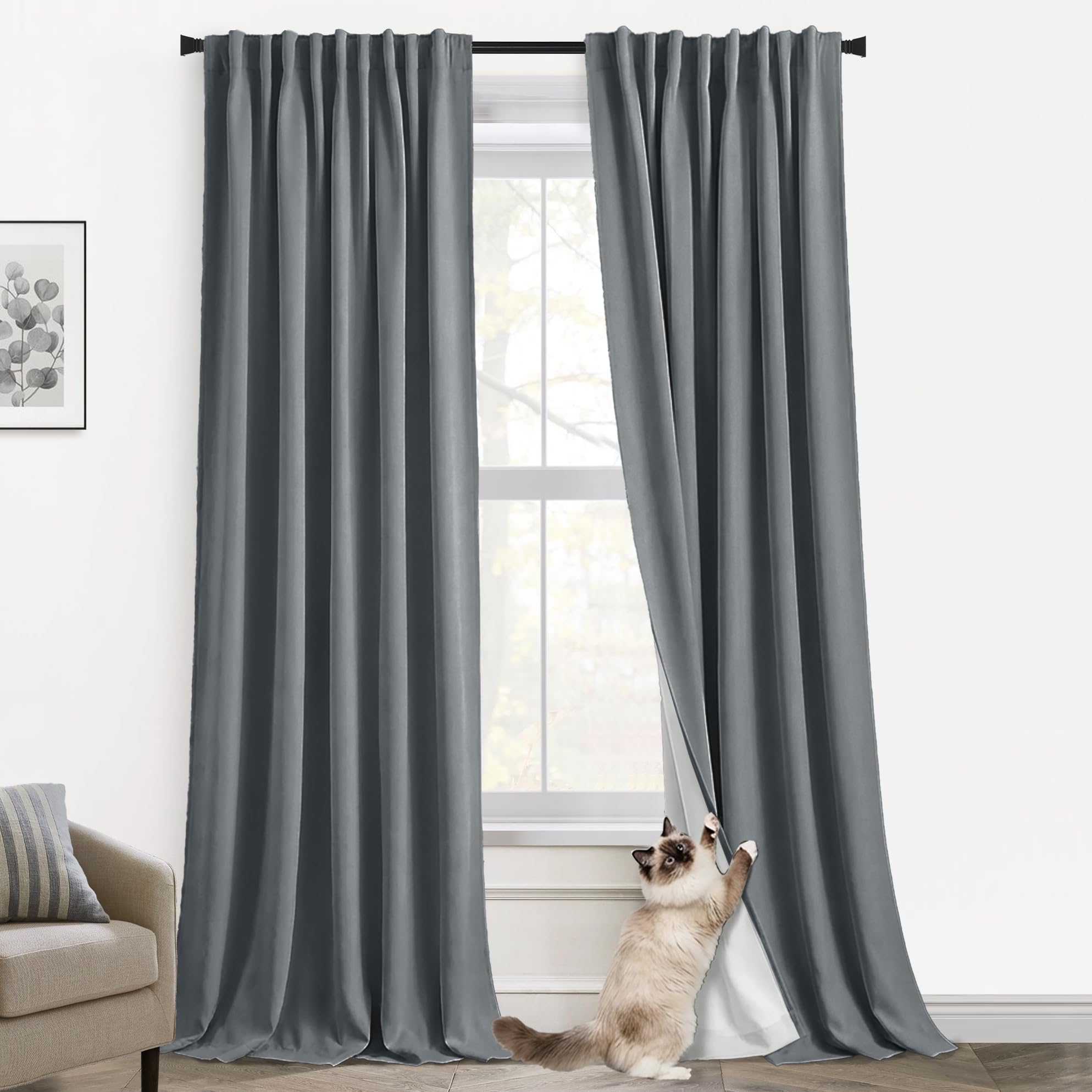 PANELSBURG Blackout Dark Gray Back Tab/Rod Pocket Thermal Insulated Linen Curtains Set 2 Panels,108 Inch Length โ image 1