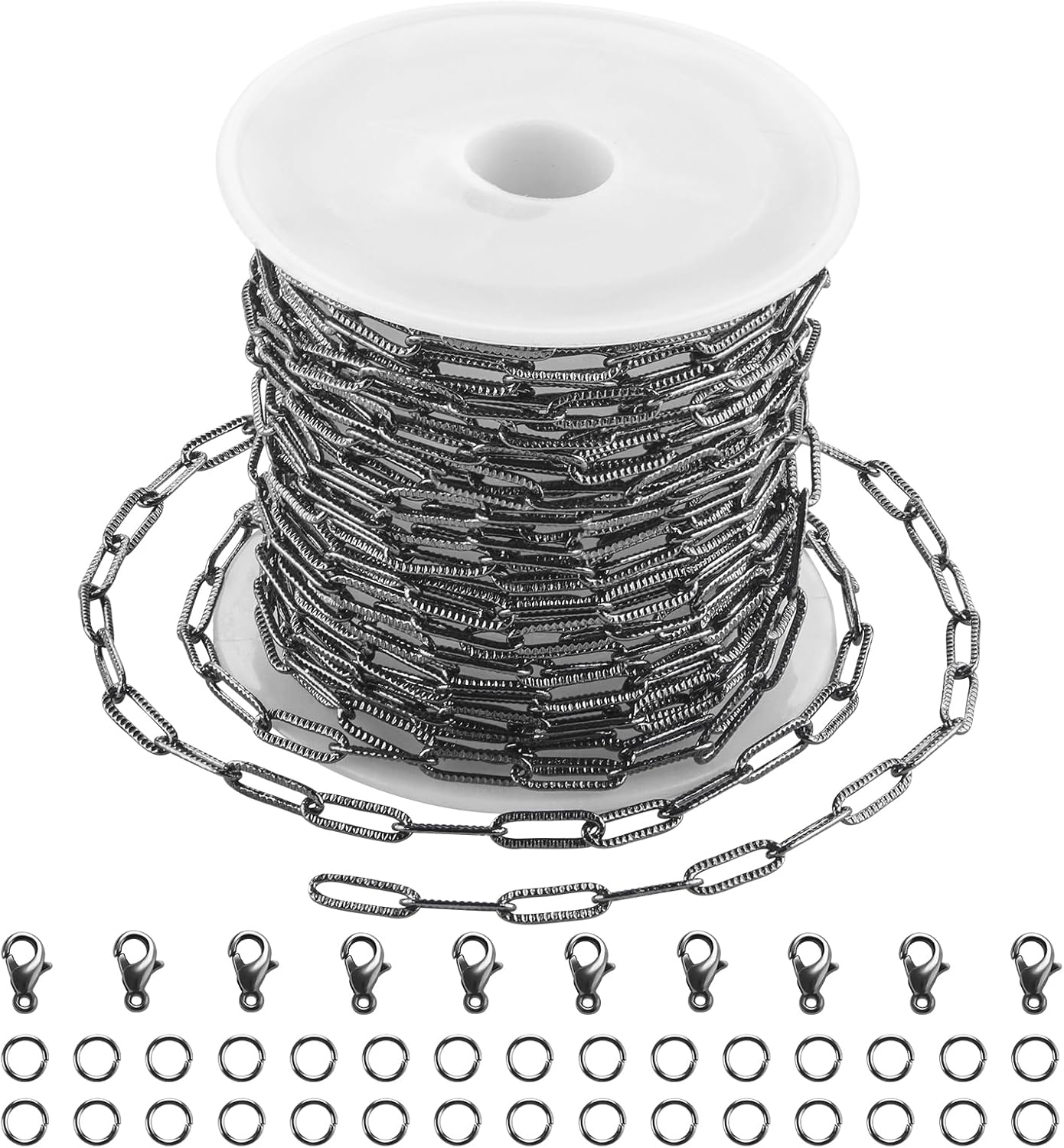 SMYHTGLIF 16.4 Feet Embossed Paperclip Chain Bulk Black Chain for Jewelry Making Soldered Hademade Jewelry Making Chains Jewelry Findings