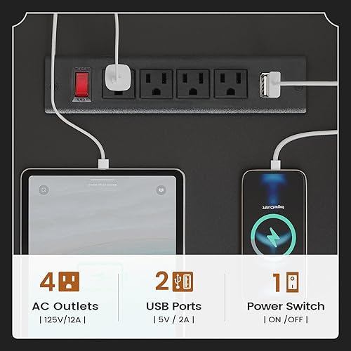Miniatura 4 de SEDETA Farmhouse - Escritorio ejecutivo en forma de L de 69 pulgadas, escritorio de oficina en casa con cajones y gabinete de almacenamiento y toma