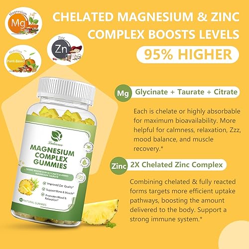 Miniatura 6 de Gomitas de magnesio - Suplemento de magnesio y potasio con calcio, zinc, D3, K2 para hueso, estado de ánimo tranquilo y Zzz -120 unidades