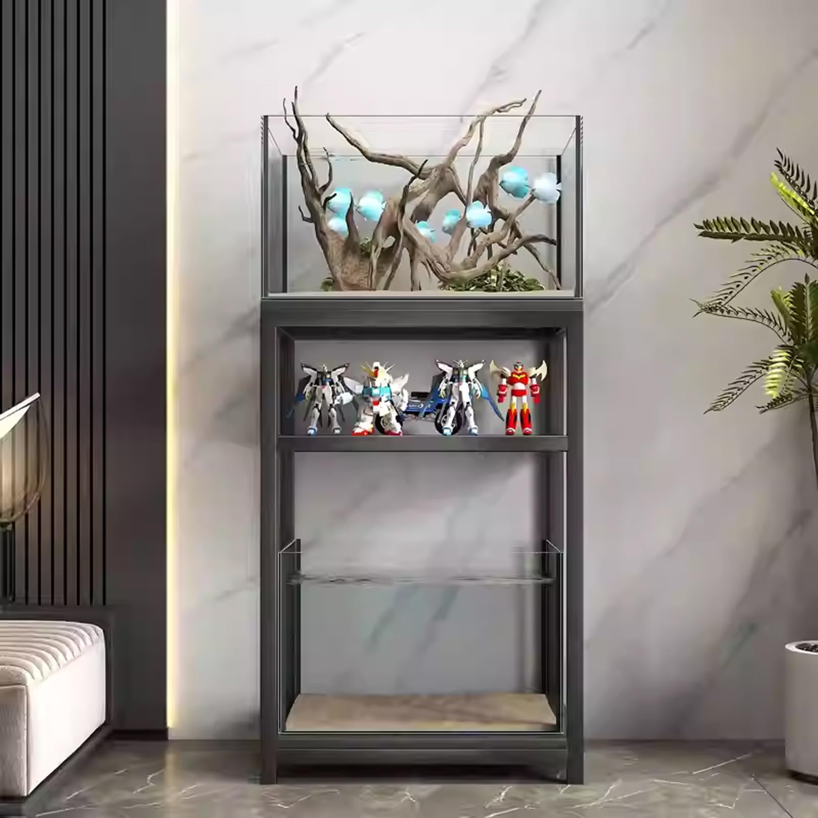 Creative Living Room Fish Tank Stand, Double-Tier Multifunctional Aquarium Stand, Stylish and Elegant, Easy to Assemble, Ideal for Bedrooms, Dining Rooms(Style B,60x40cm/23.6x15.7in)
