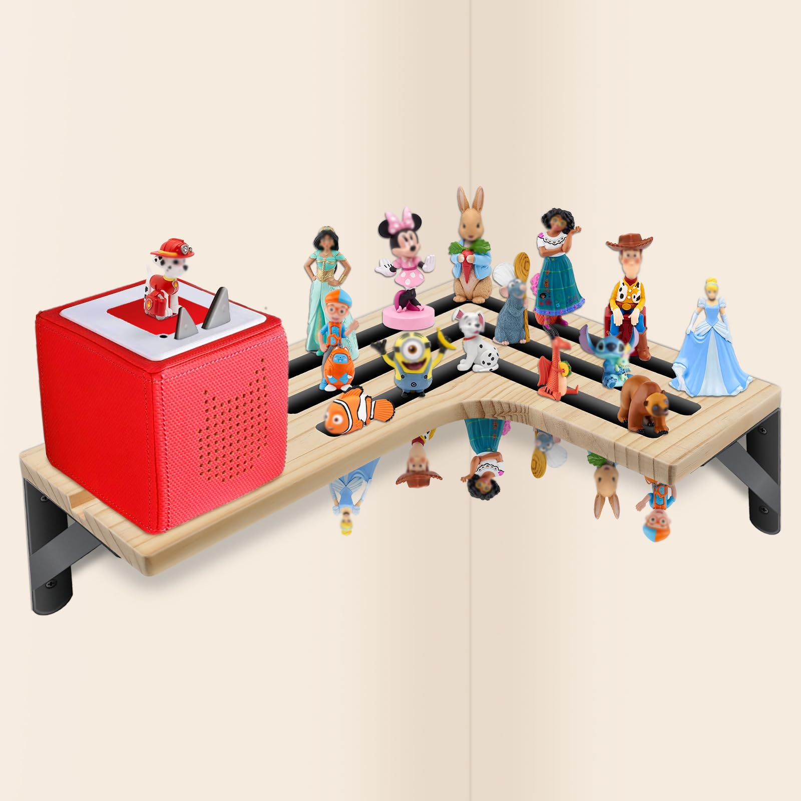 Daletu Tonie Shelf for Tonies, Magnetic Shelf for Tonies Box, Wooden Toniebox Shelves Storage for Tonies Figures 40pcs in Children's Room Decoration, Gifts for Kids (Natural Wood)
