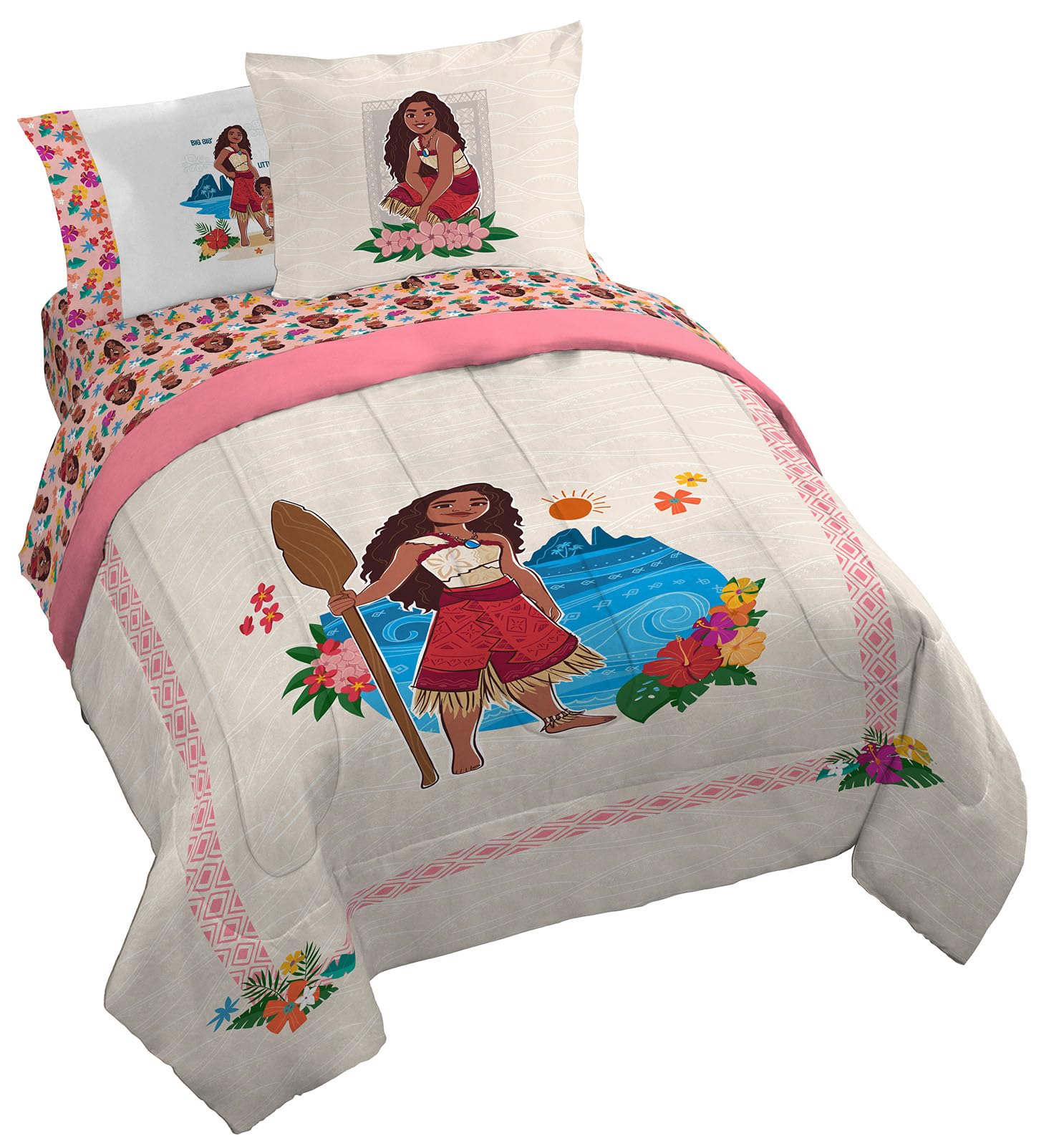 Jay Franco Disney Moana Queen Comforter Set - 7 Piece Bedding Includes Sheet Set & Pillow Covers - Super Soft Floral Kids Bedding