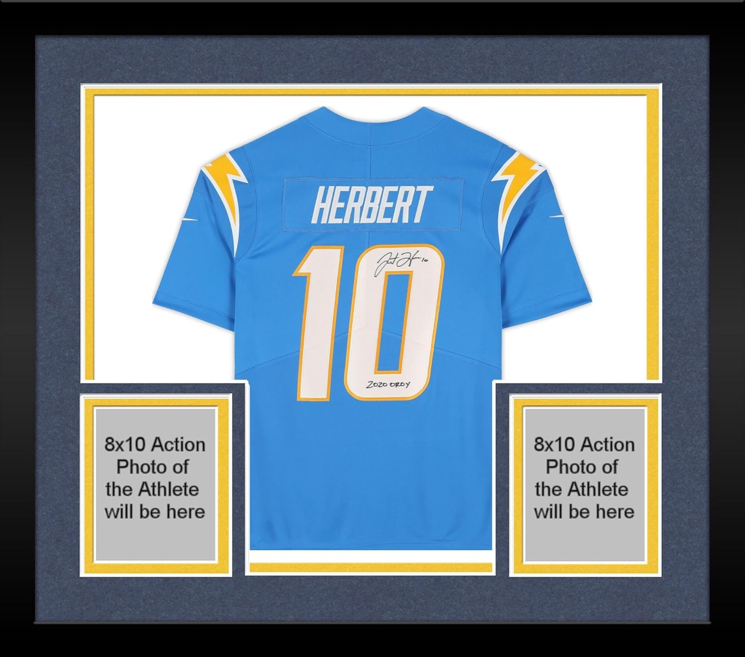 Framed Justin Herbert Los Angeles Chargers Autographed Powder Nike Limited Jersey with "2020 OROY" Inscription - Autographed NFL Jerseys
