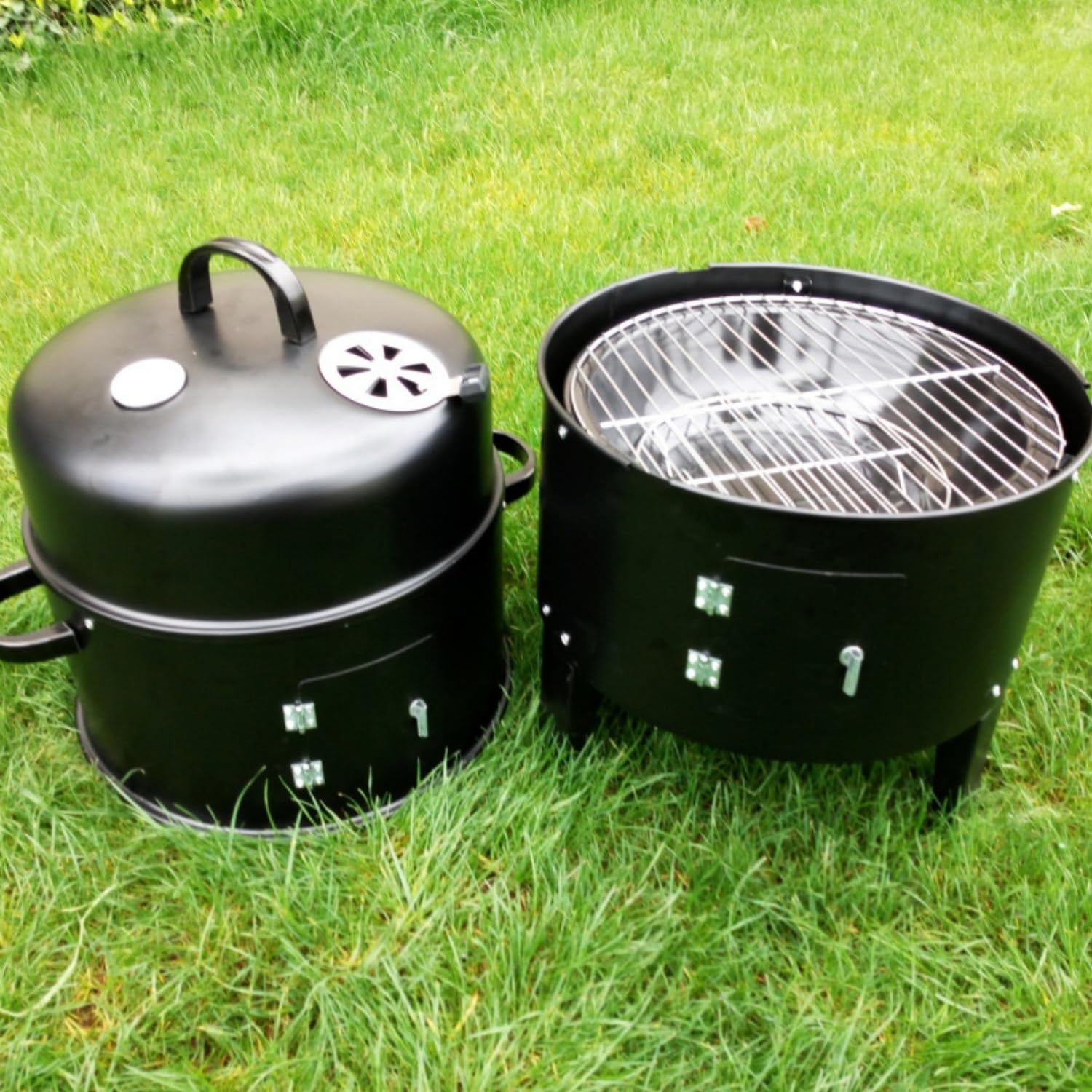 Barbecue a Carbone & Affumicatore, Barbecue da Esterno 2-in-1 con Termometro e Ventilazioni dell'Aria, Facile da Pulire, per Campeggio, Giardino, Picnic e Cucina in Cortile
