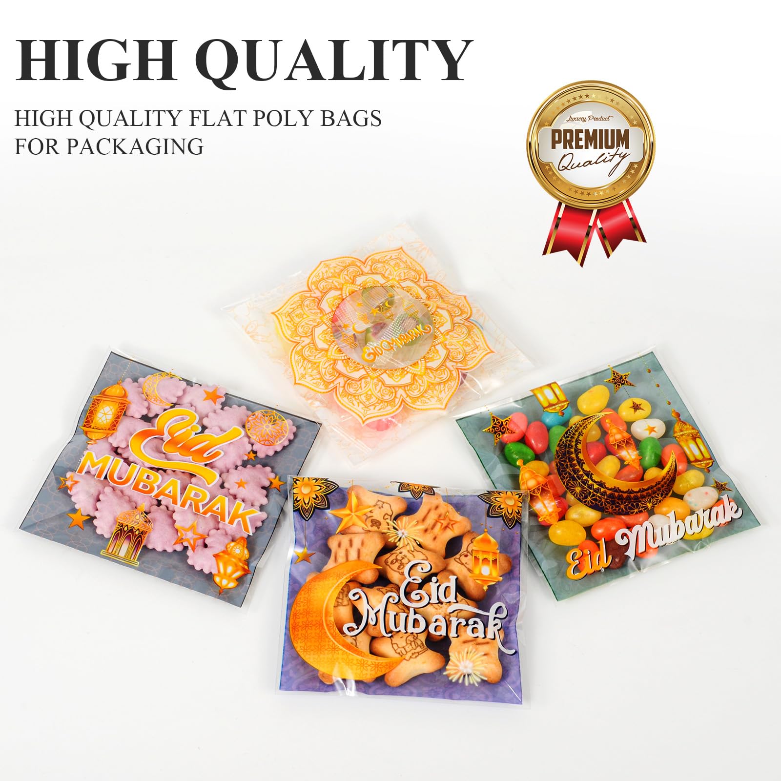 Lot De 120 Sacs à Bonbons En Cellophane Pour L'Aïd Mubarak, 4 Motifs, Château Musulman, Lune, étoile, Ramadan, Sacs à Friandises Avec Attaches Torsadées Dorées Pour Fête Musulmane Islamique De L'Aïd