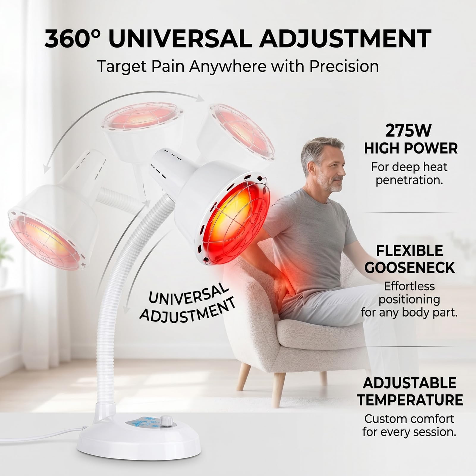 Rotlichtlampe 275W Infrarot-Wärmelampe, temperaturverstellbar mit stabilem Schutzgitter, zur Linderung von Muskelverspannungen und für entspannende Lichttherapie im privaten Heimgebrauch