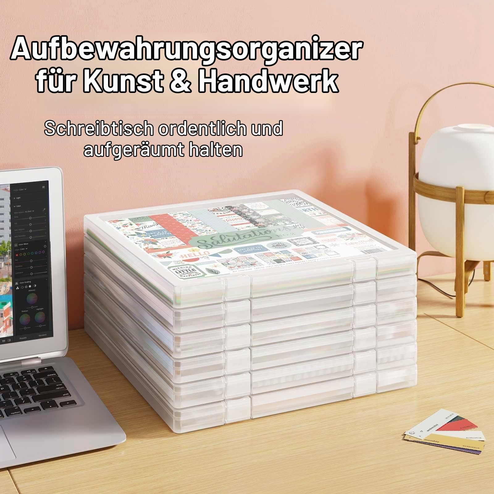 iBune 30,5x30,5 cm Papier Aufbewahrung, 4 Stück Scrapbooking Aufbewahrungsbox für Scrapbooking-Papier, Schlank Transparent Kunststoff Dokumente Zeitschriften Beschützer Küche, Haushalt & Wohnen