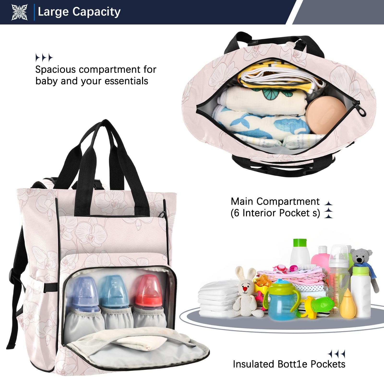 Baby Essentials - Borsa per pannolini, motivo: orchidea