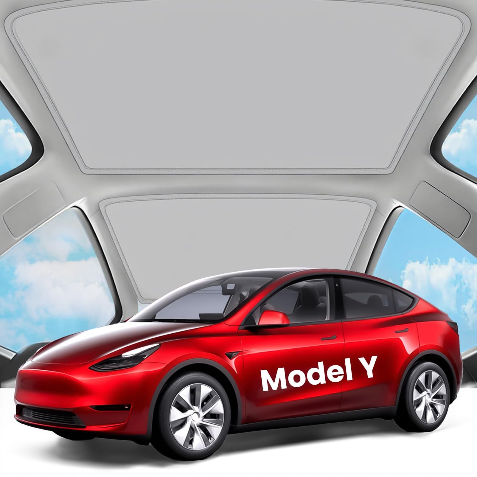Tesla Model Y Sunshade Roof No Gaps, No-Sagging Glass Heat Insulation Glass Foldable Roof Sun Shade Accessories for Tesla Model Y 2020-2024, Gray