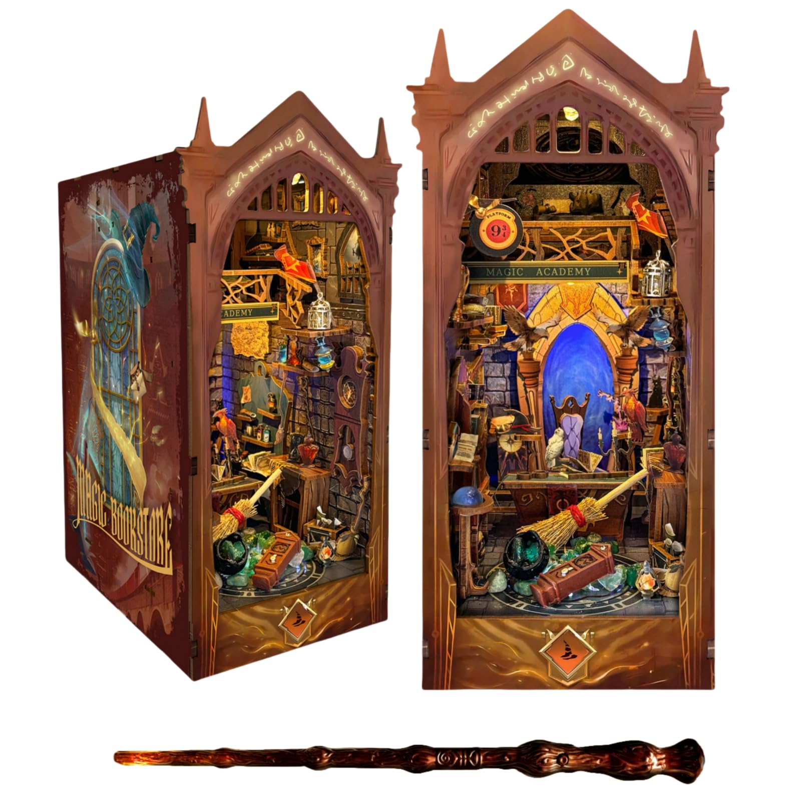 SXDMOUBK DIY Book Nook Kit - Magic Academy - Wizard’s Office - 3D Puzzle, Handcrafted Bookend for Adult