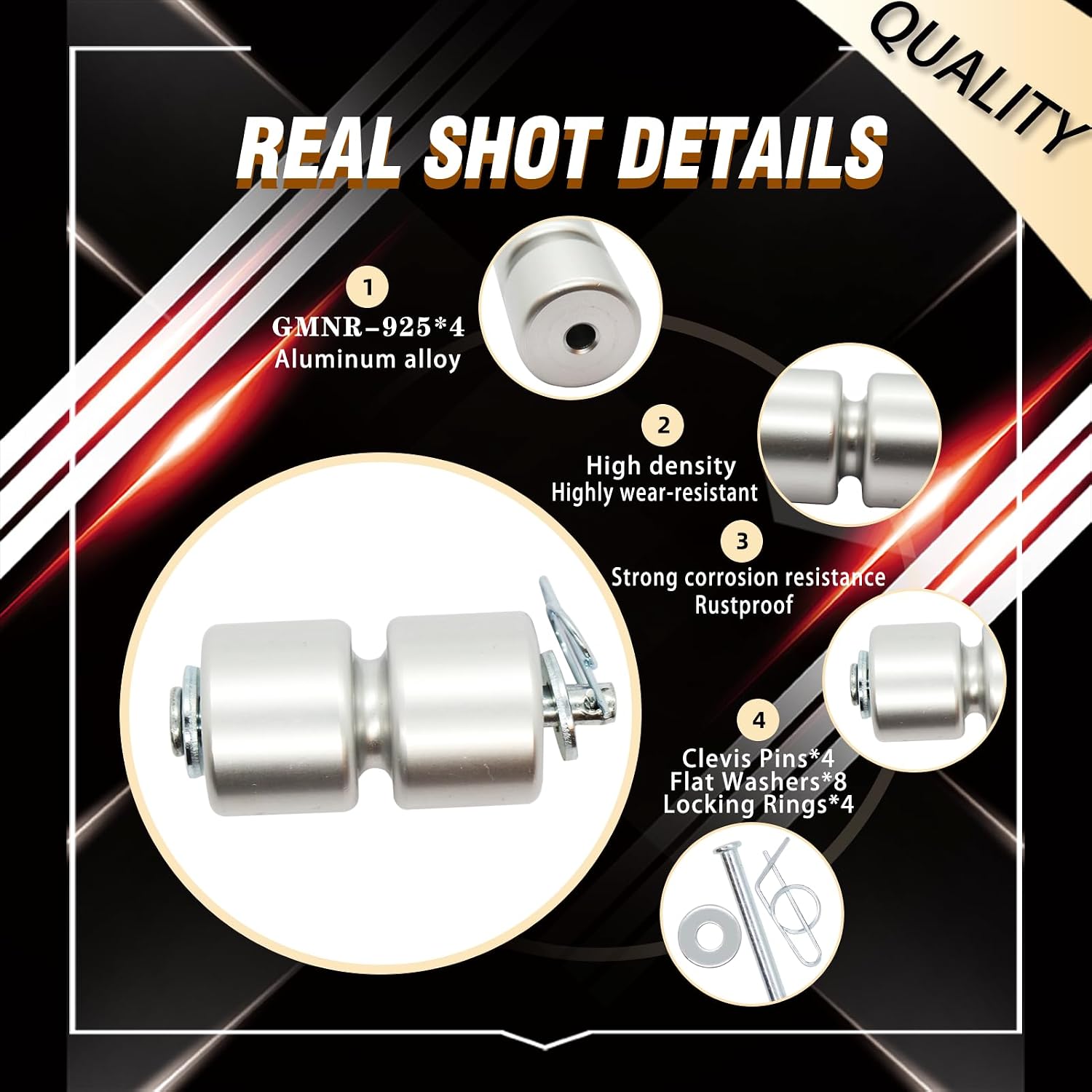 Aluminum GMNR925 Trailer Tailgate Lift Assist Roller Kit Fit for GL1 Roller | 4 Pack Lift Replacement Rollers Fit for GL1 Lift Rollers,Compatible with GL1 Lift Parts,Apply to Trailer Tailgate,10 Year QA