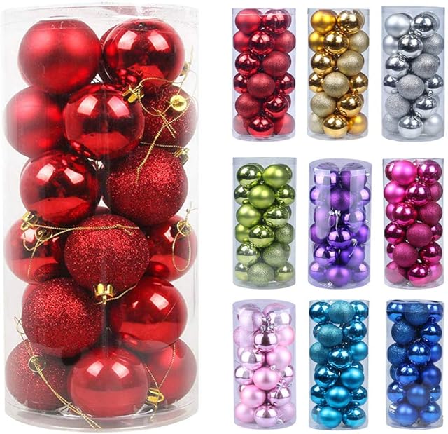 Emopeak 24Pcs Christmas Balls Ornaments for Xmas Christmas Tree - Shatterproof Christmas Tree Decorations Large Hanging Ball for Holiday Wedding Party Decoration (Red, 1.2"-3.1CM)