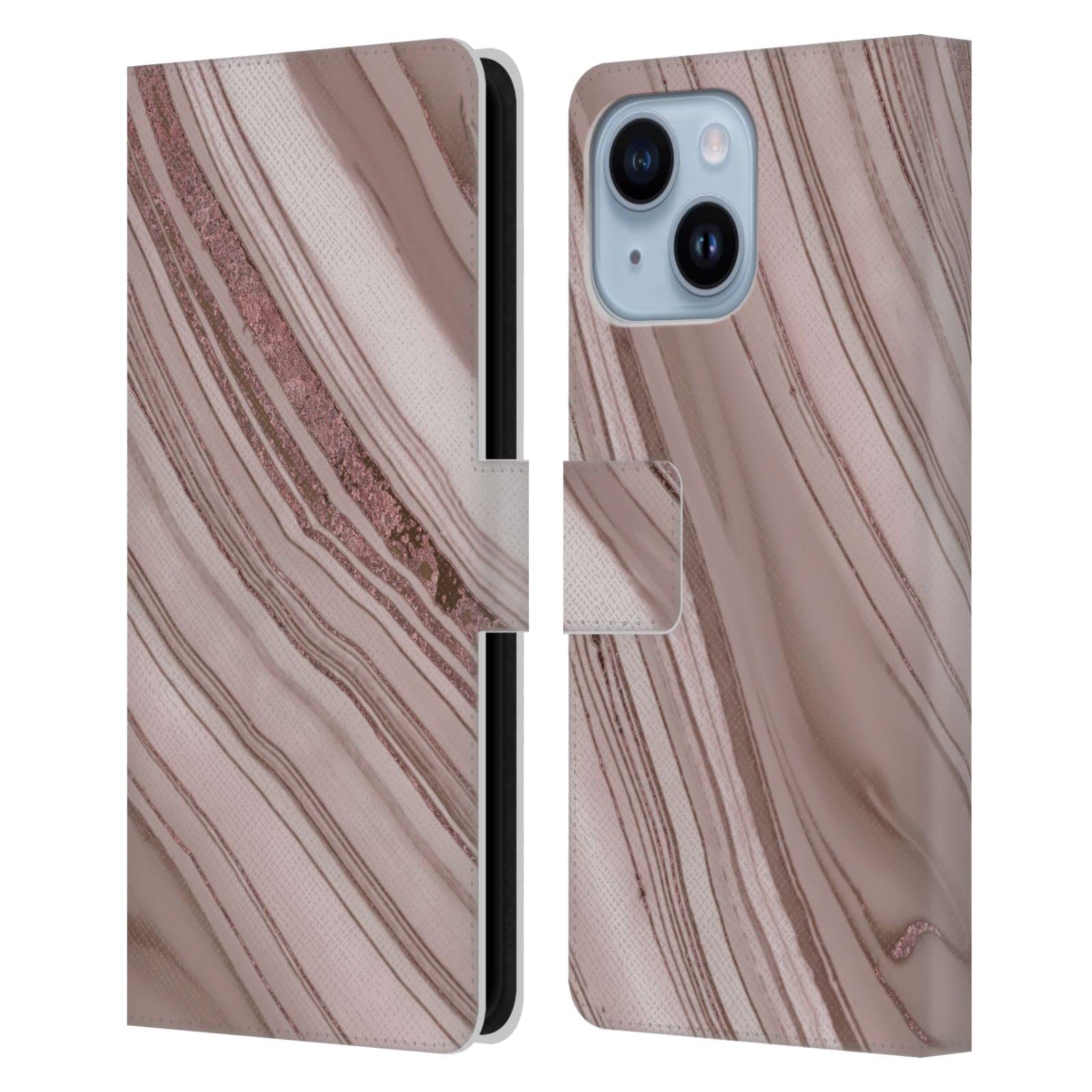 Coque portefeuille en cuir iPhone 14 Plus LebensArt Rose Pâle Bétons chic